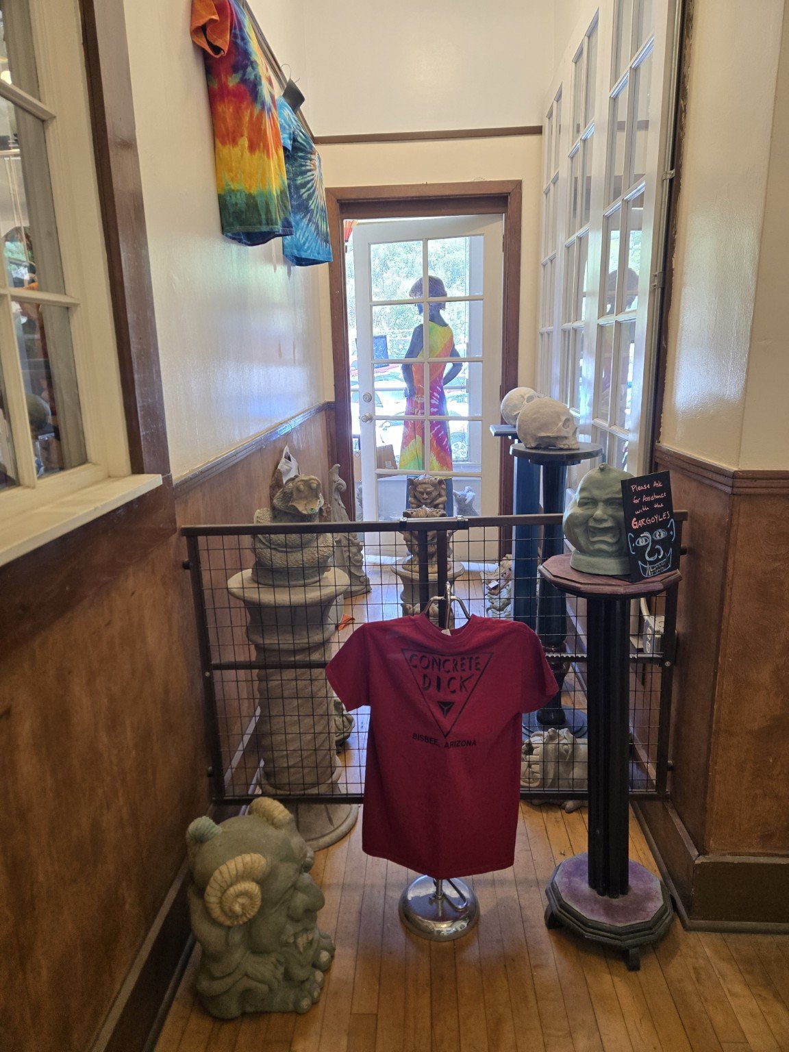 Hand-dyed shirt displayed in the Doc’s Dyes entryway