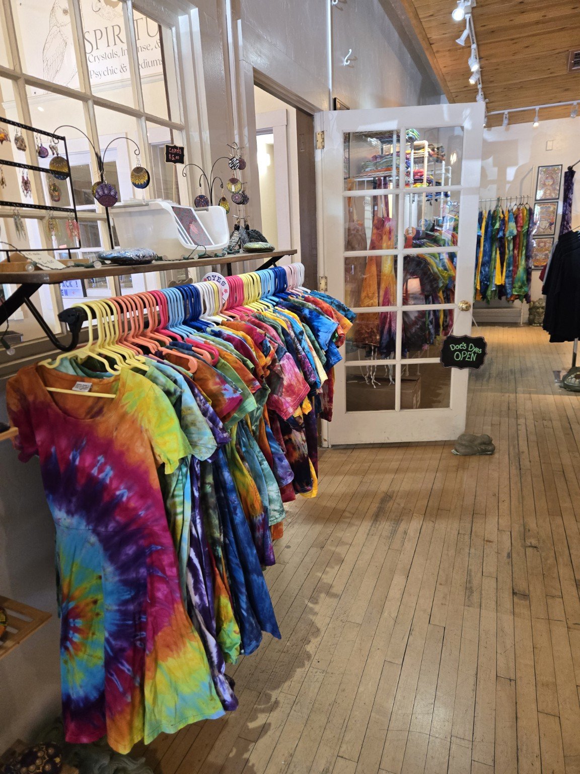 Rack of hand-dyed clothing inside the Bisbee shop